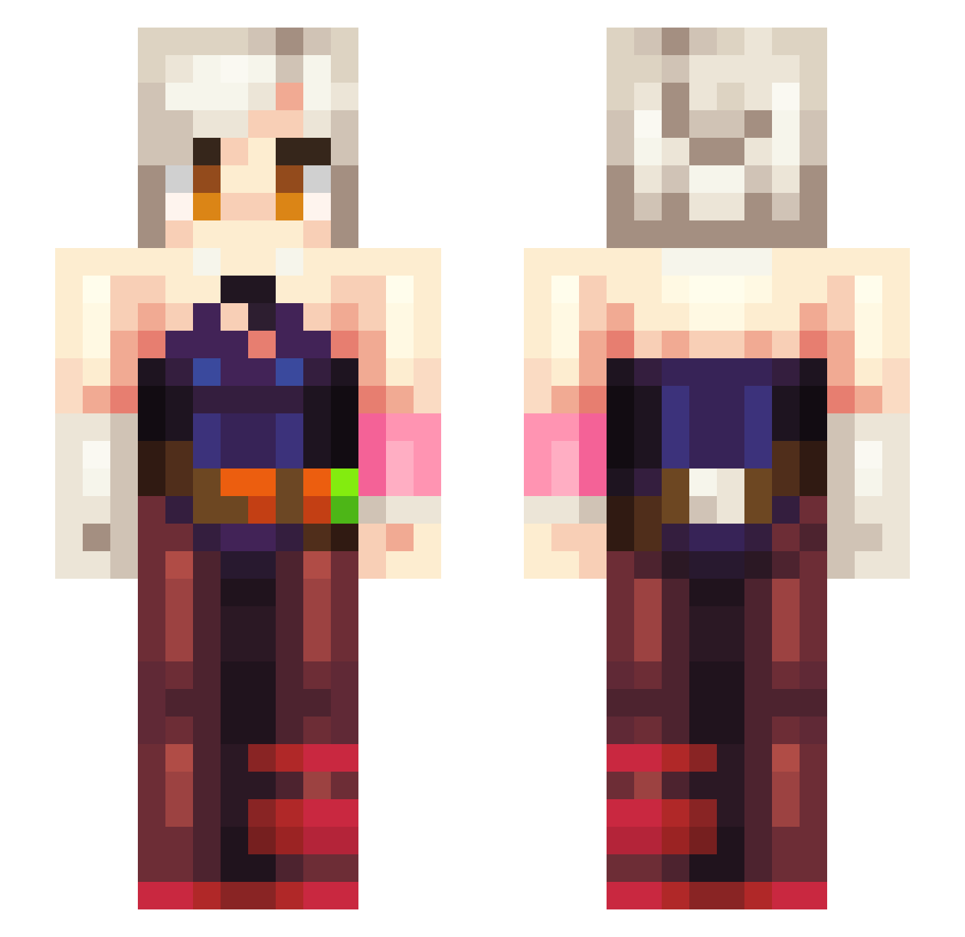 xinsquared Minecraft skin, front and back view