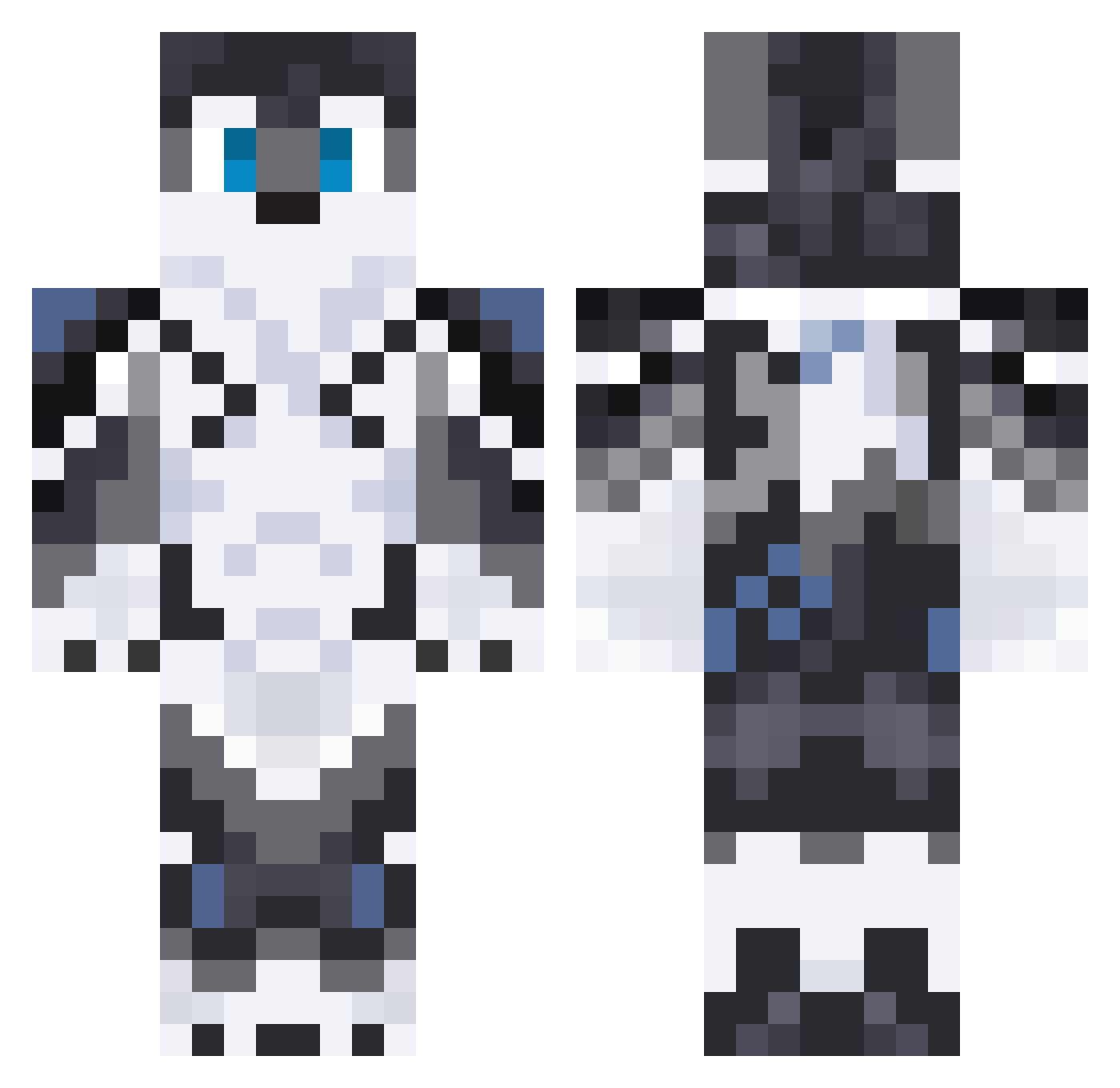 DiyaWolF Minecraft skin, front and back view