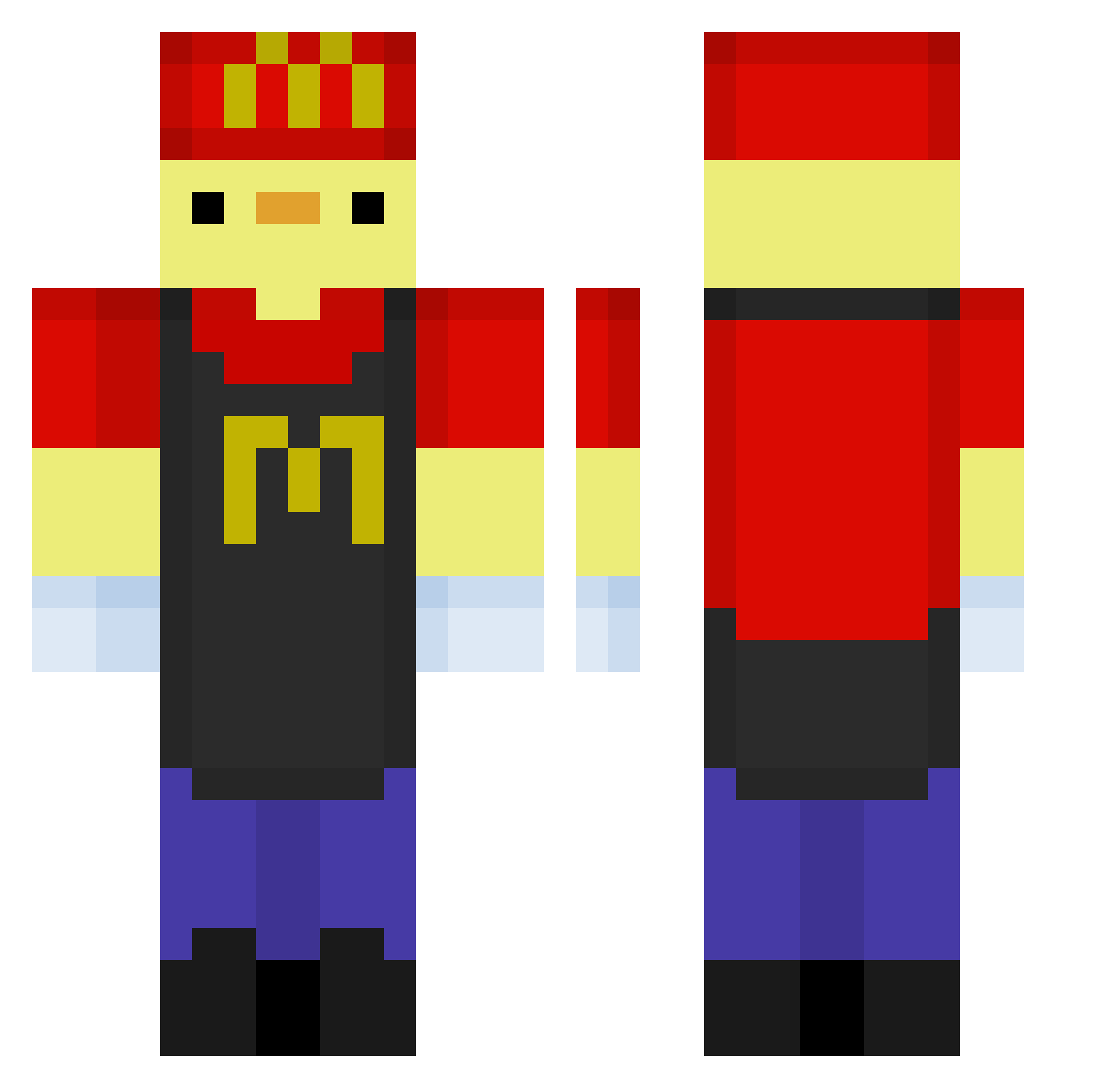JoRobus Minecraft skin, front and back view