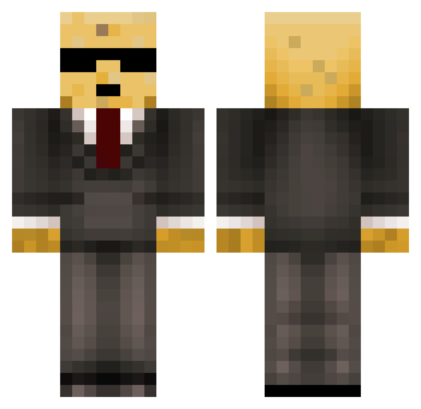 xZehp Minecraft skin, front and back view