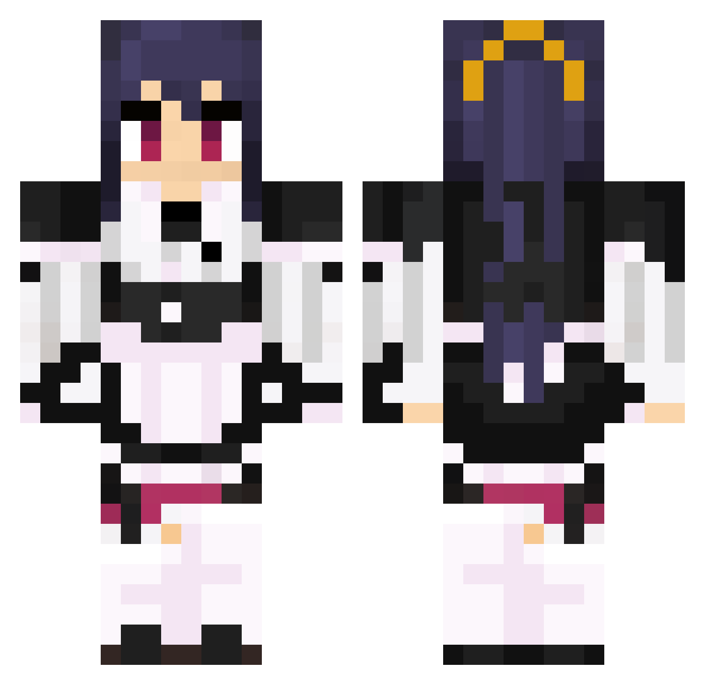 LmXr Minecraft skin, front and back view