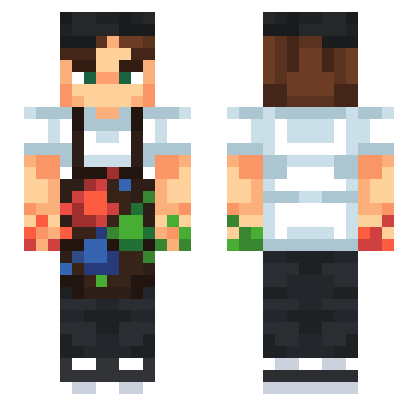 Zo3yRedHeart Minecraft skin, front and back view