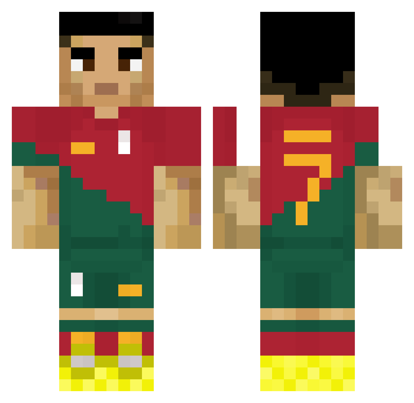 CR7G0AT Minecraft skin, front and back view