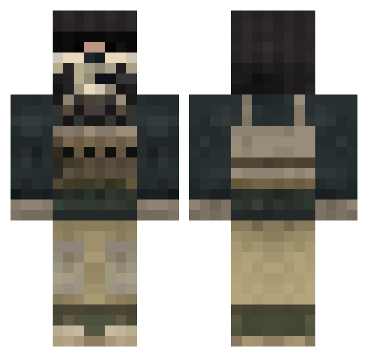 theZACTION Minecraft skin, front and back view
