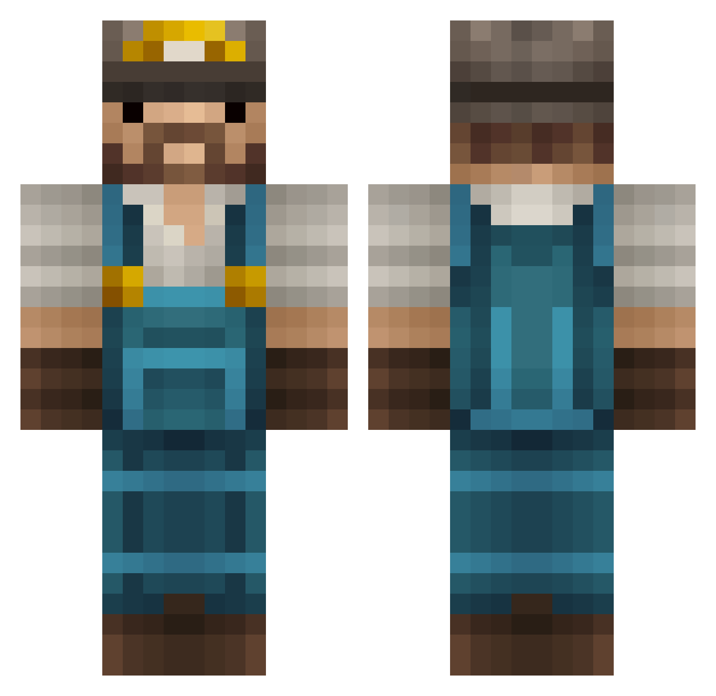 Bumclock Minecraft skin, front and back view