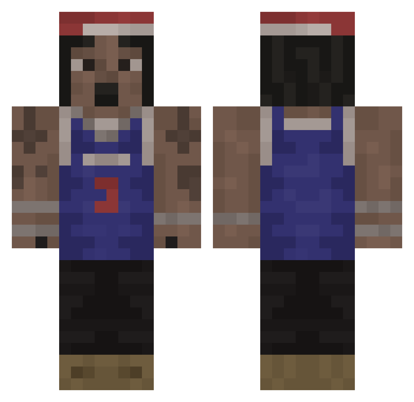 MrMahe Minecraft skin, front and back view