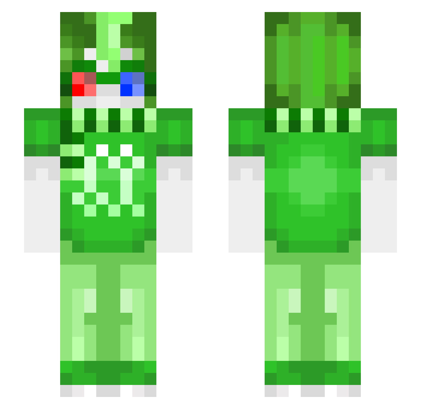 Focuses Minecraft skin, front and back view