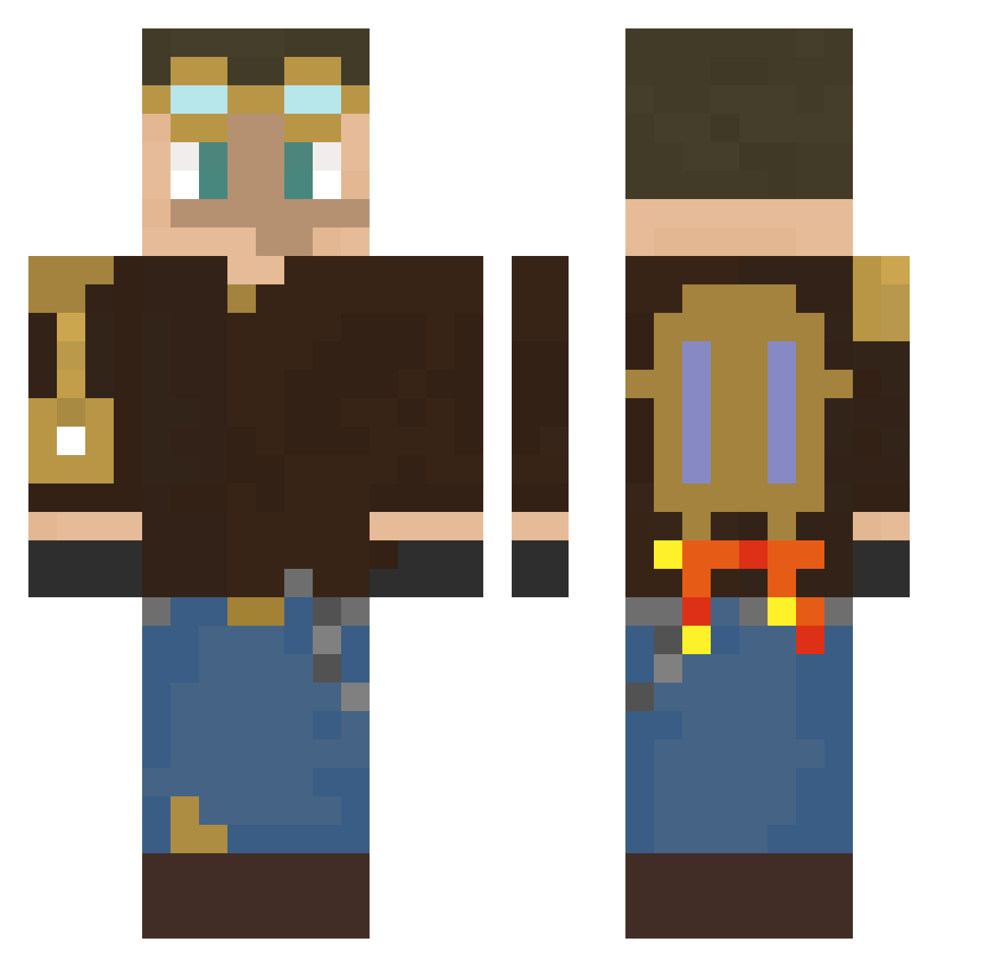 DownFlow Minecraft skin, front and back view