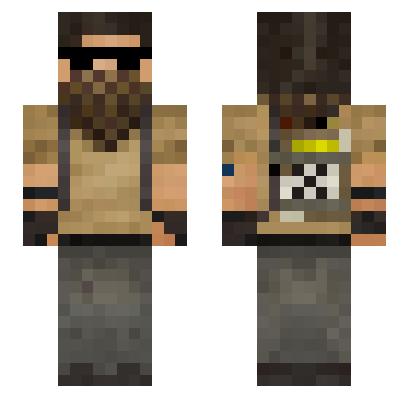 Hypnoscs Minecraft skin, front and back view