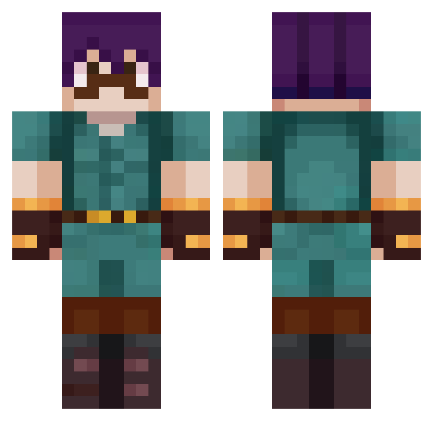 Arteamissing Minecraft skin, front and back view