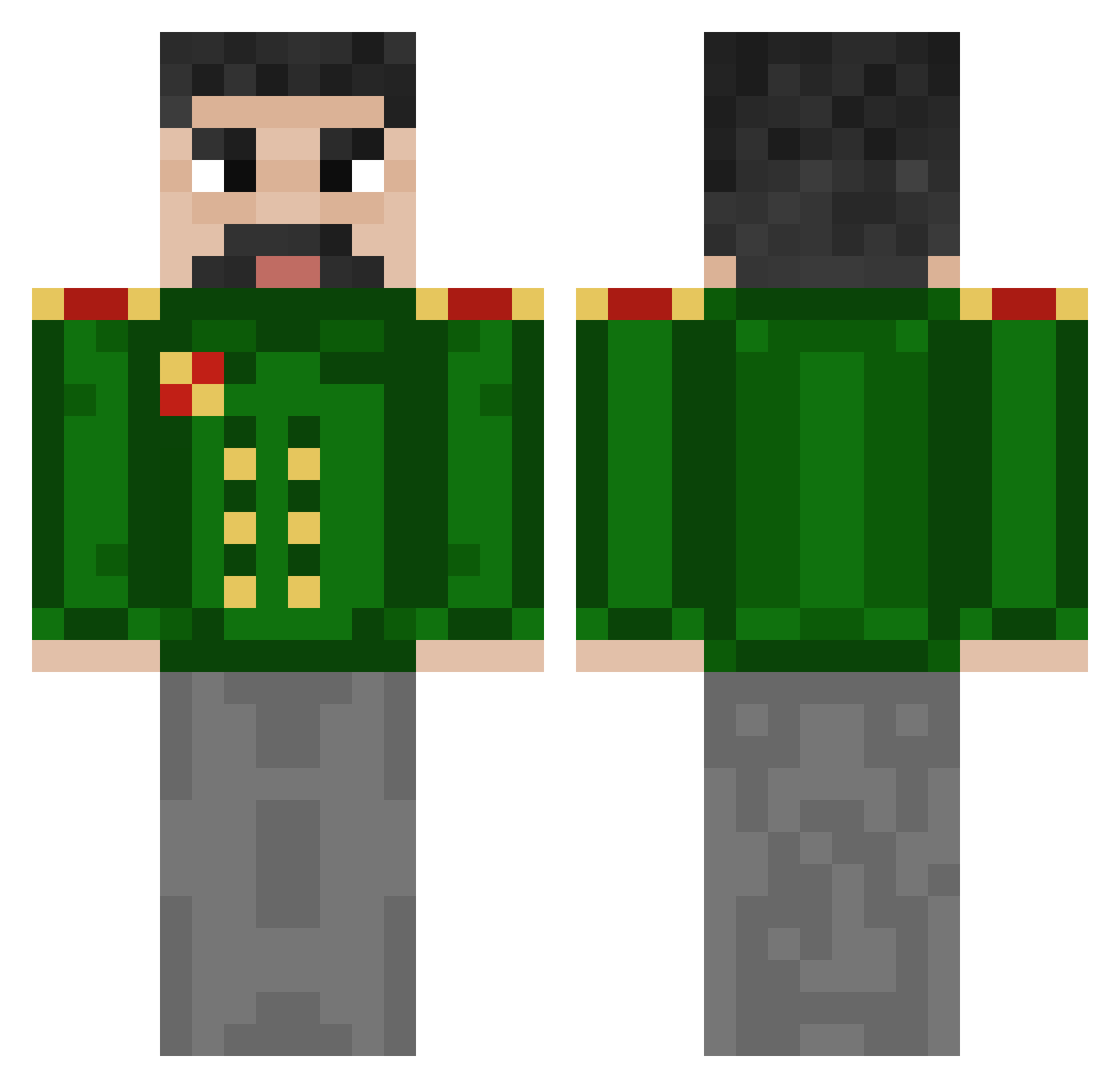 BroiledJews Minecraft skin, front and back view