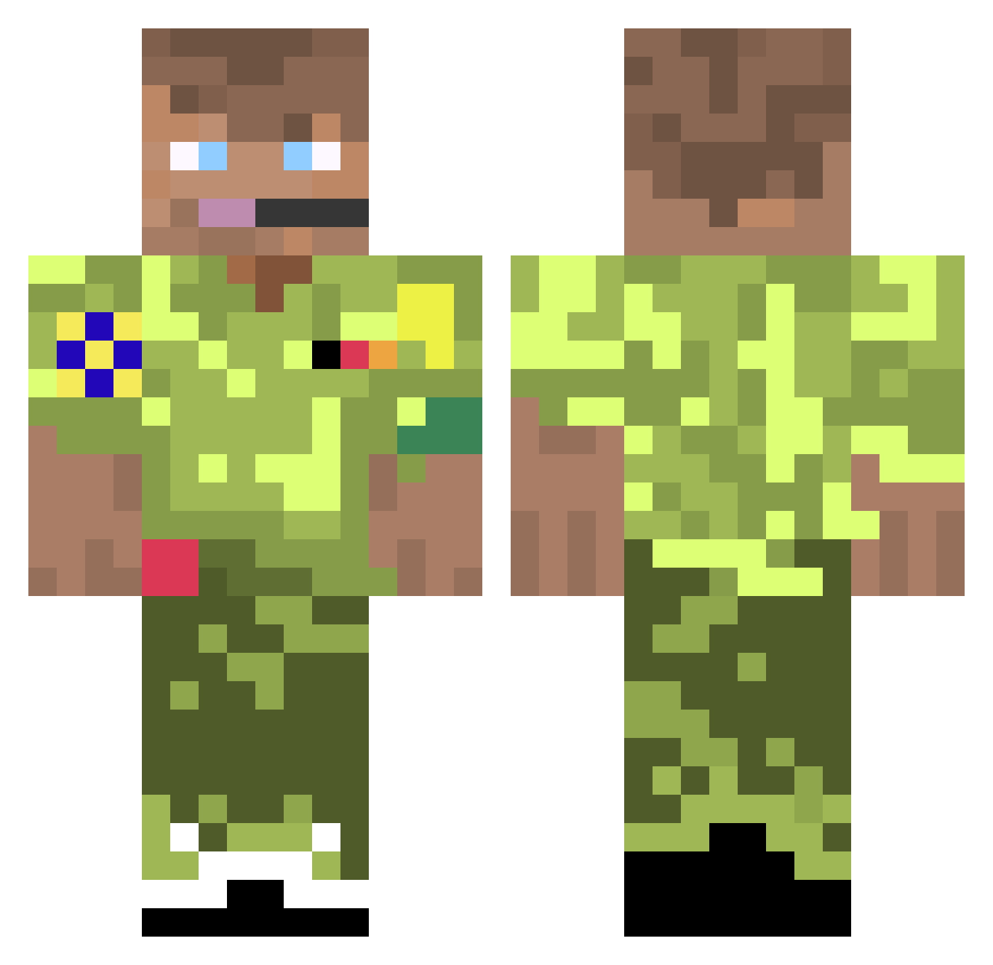 PowerPhil Minecraft skin, front and back view
