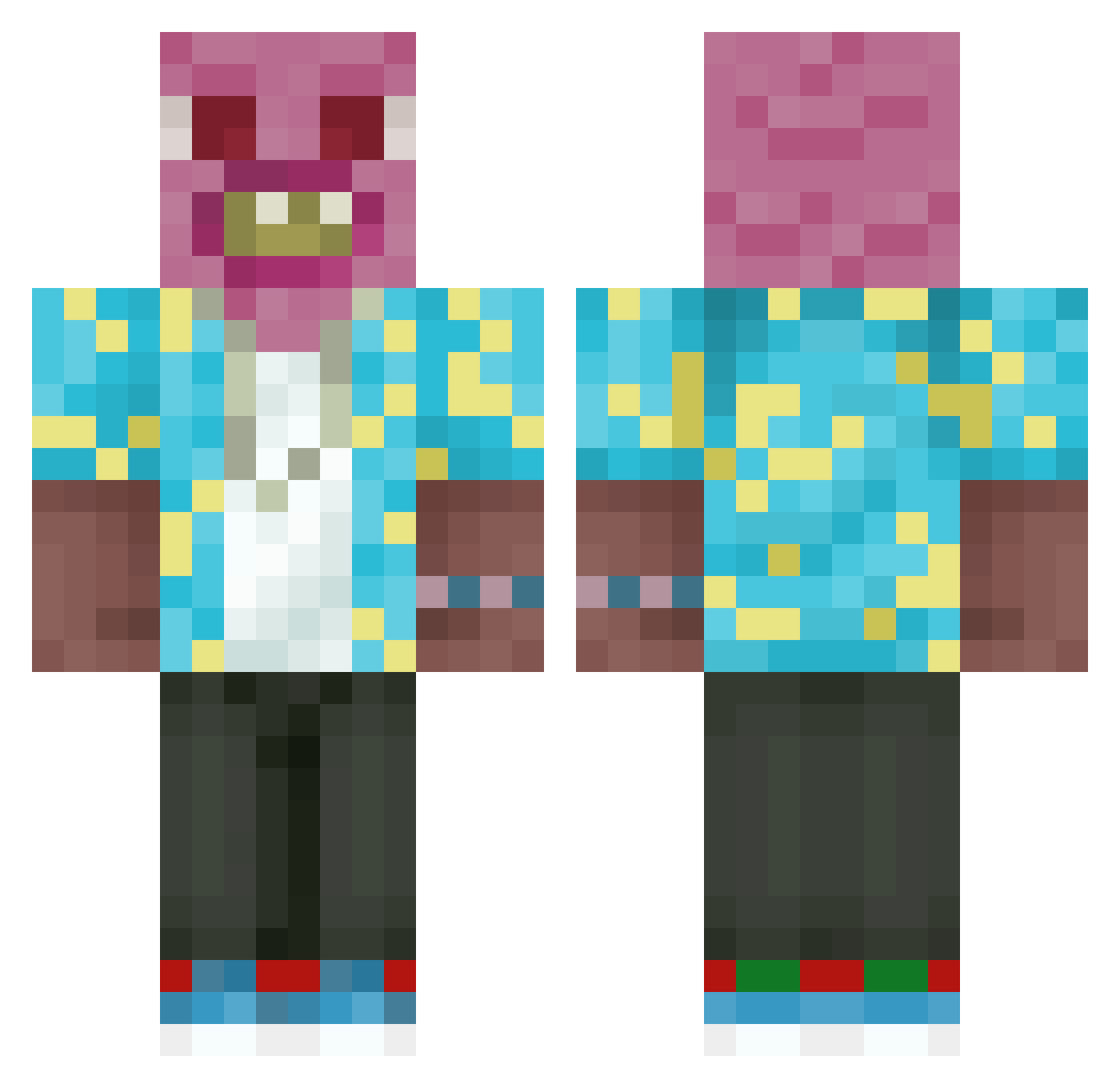 Holdmybeers Minecraft skin, front and back view