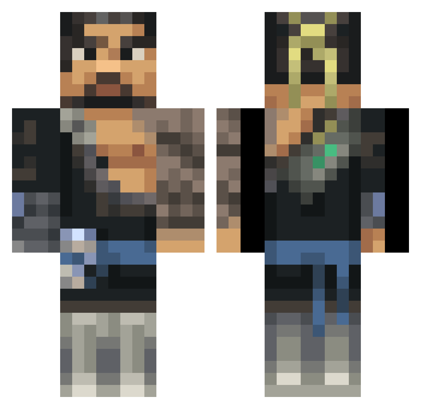 Unmined Minecraft skin, front and back view