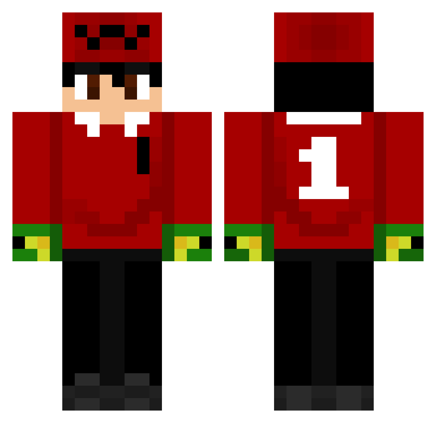 Mfdoogee Minecraft skin, front and back view