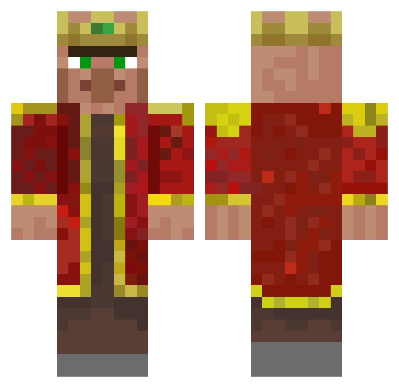 MojangGod Minecraft skin, front and back view