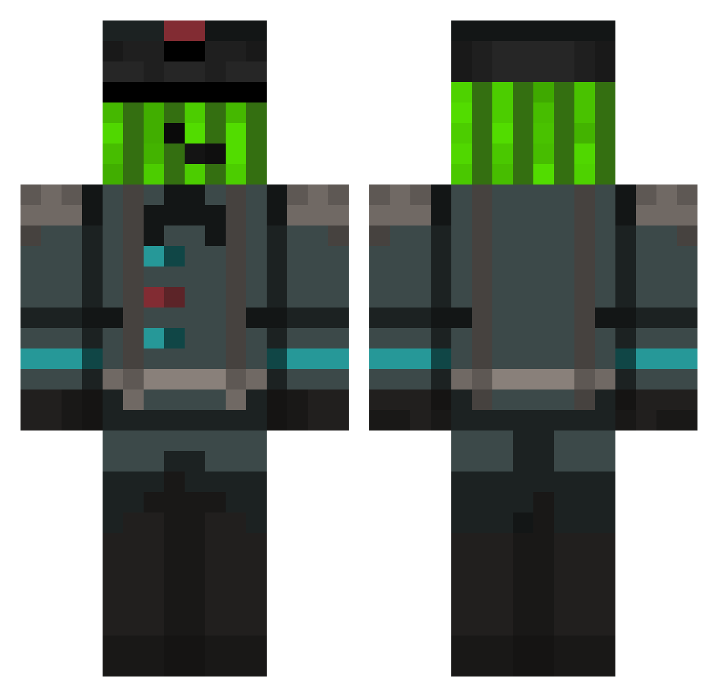 Piicklles Minecraft skin, front and back view