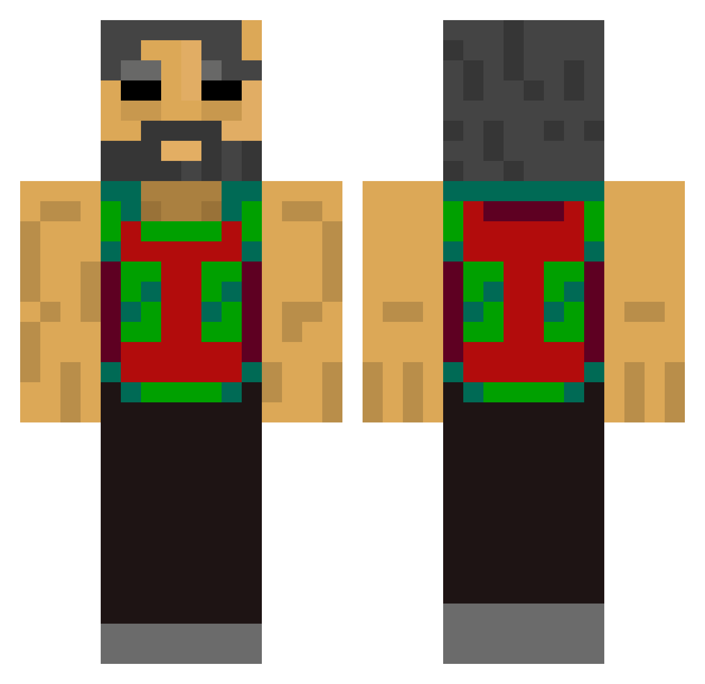 XrIsCool Minecraft skin, front and back view