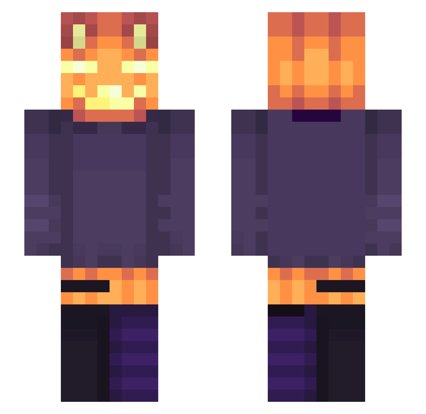 MoxDustle Minecraft skin, front and back view