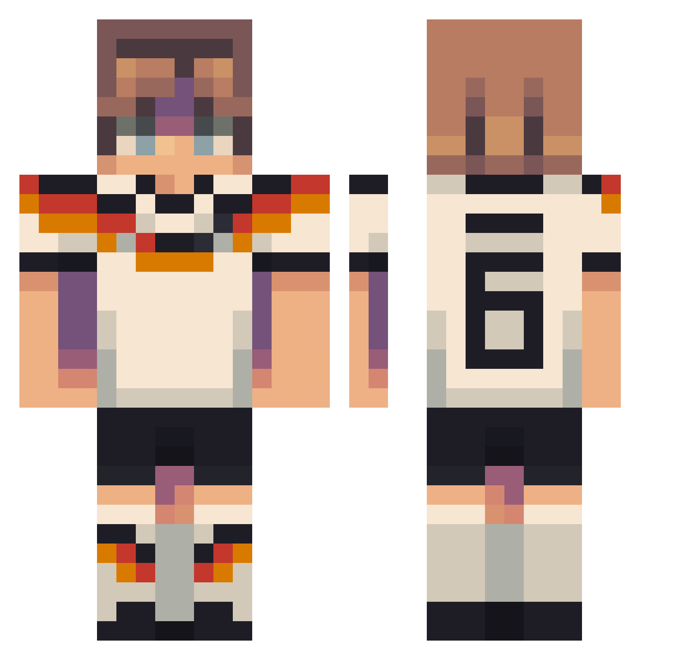 Vexos55 Minecraft skin, front and back view