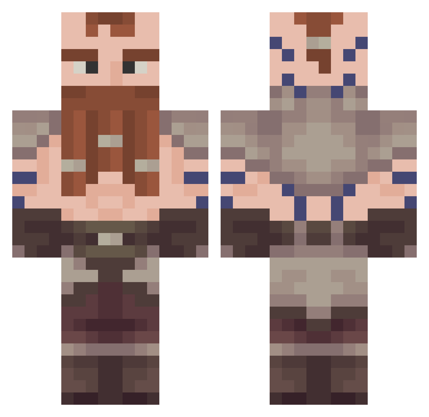 Rethice Minecraft skin, front and back view