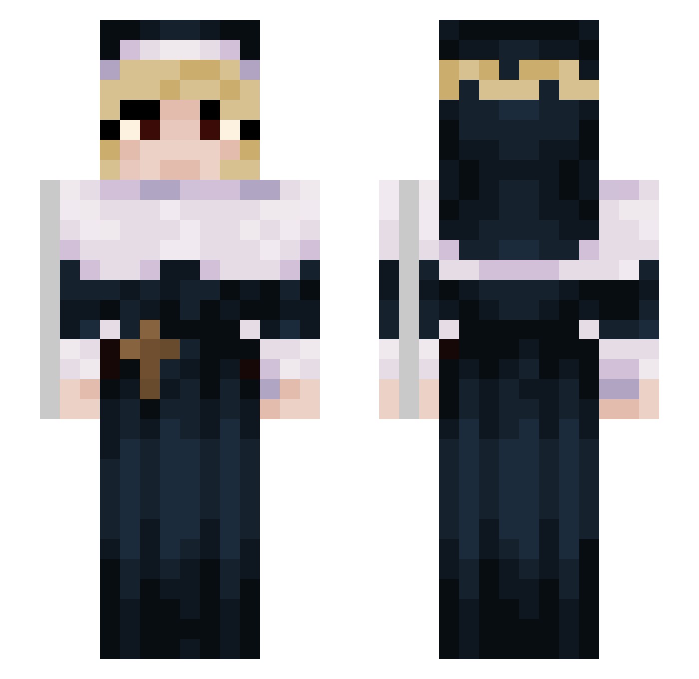 HestiaTV Minecraft skin, front and back view