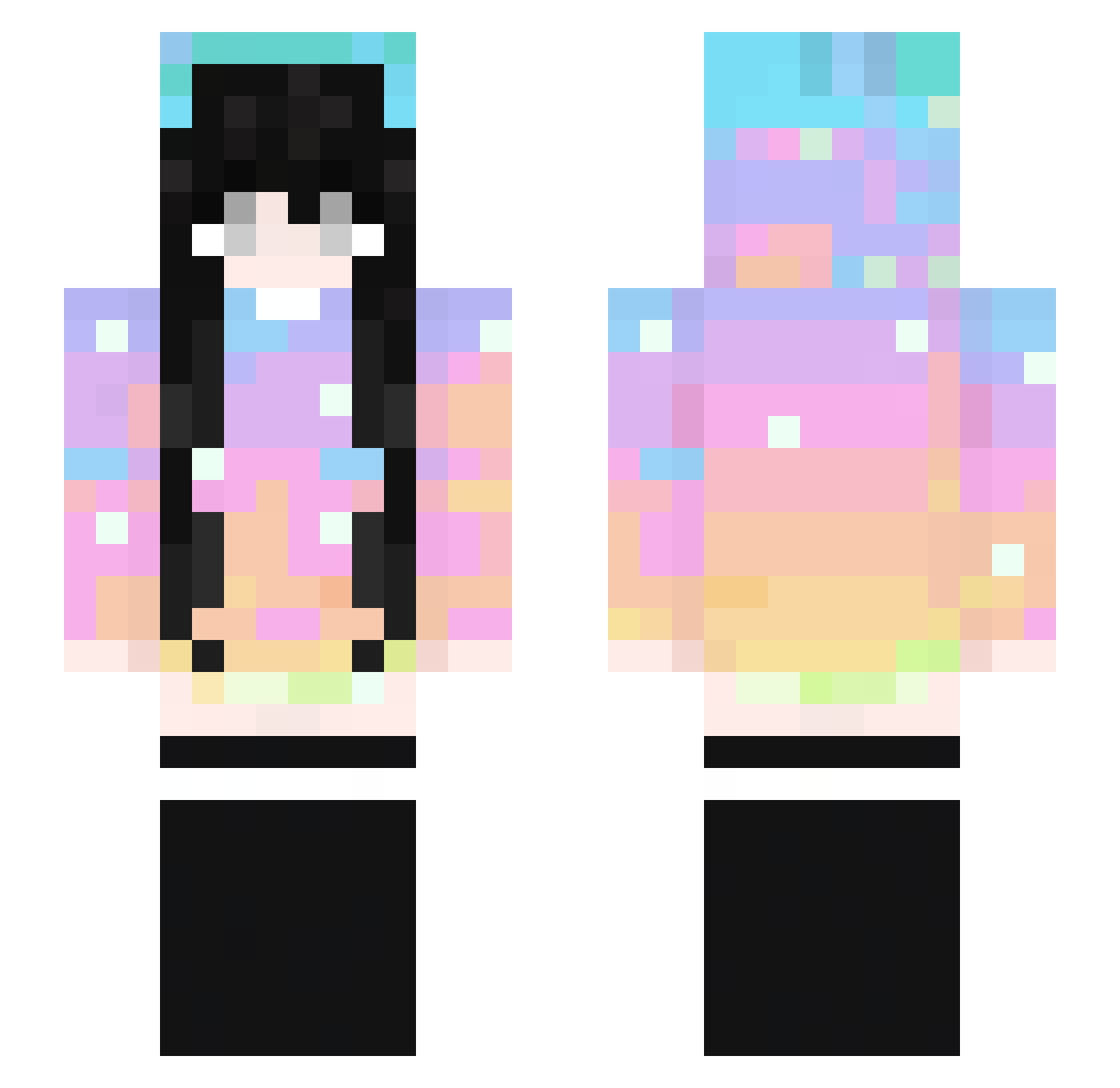 shookness Minecraft skin, front and back view