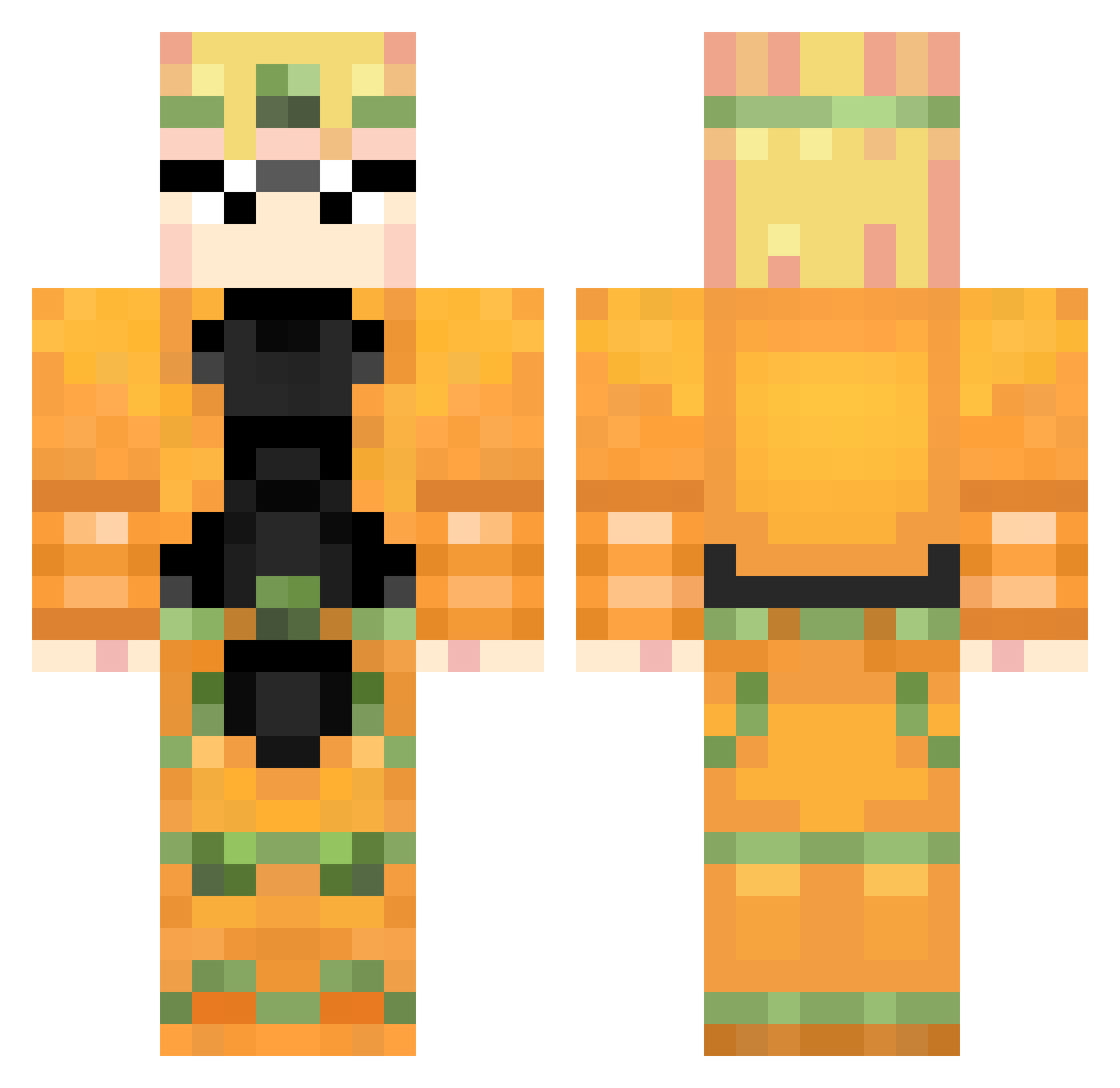 ZaWorlDio Minecraft skin, front and back view