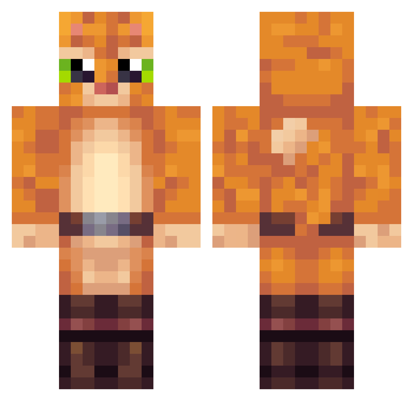 Glunnix Minecraft skin, front and back view