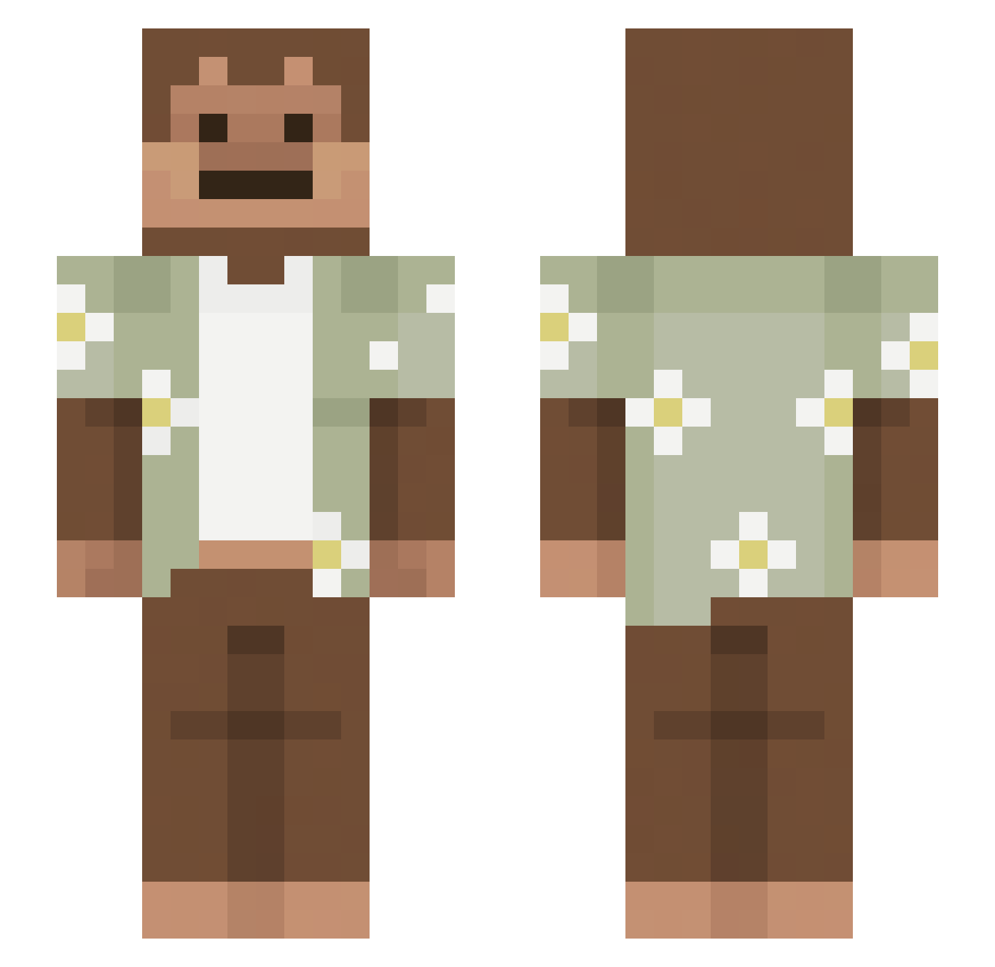 mulyfied Minecraft skin, front and back view
