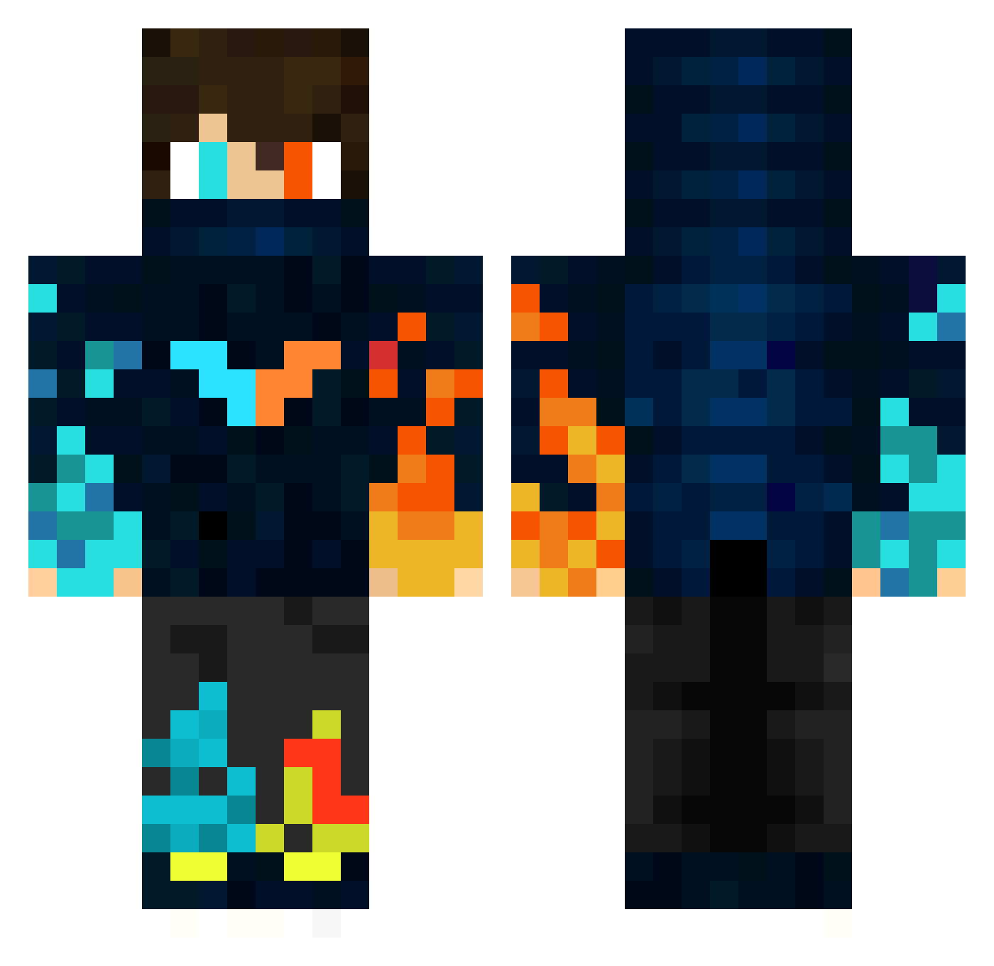 InfernooBurst Minecraft skin, front and back view