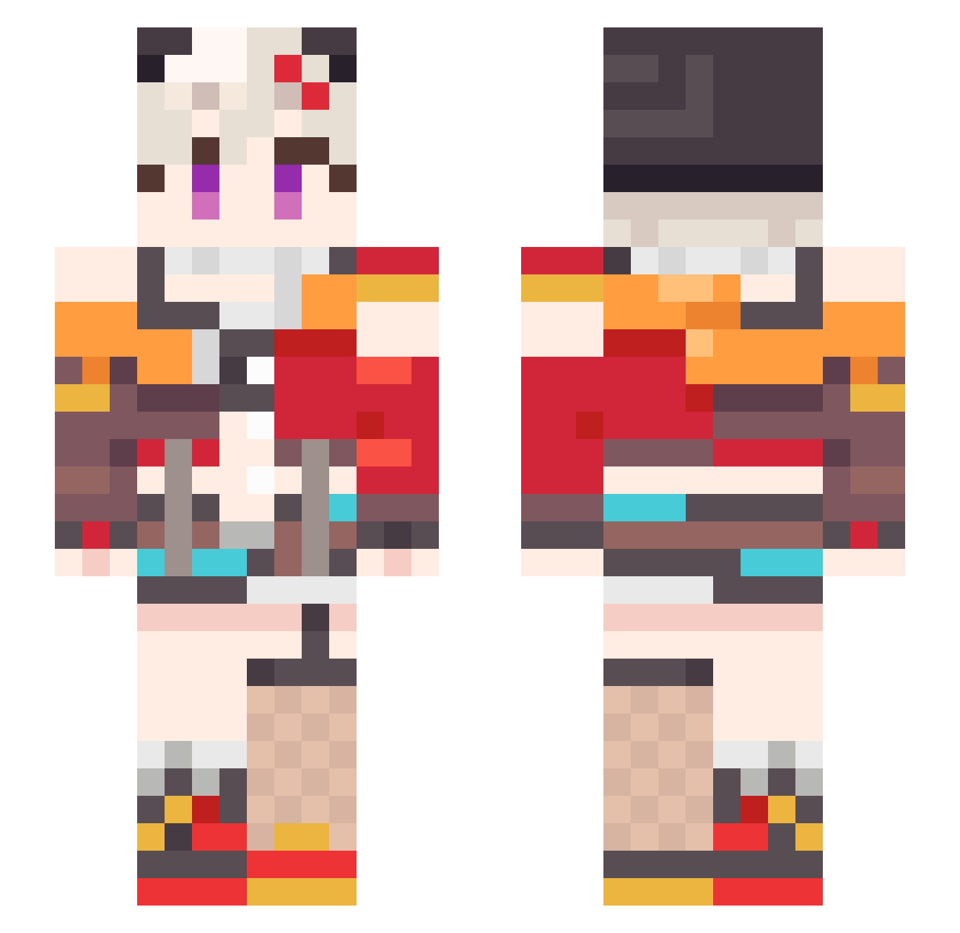Xilone Minecraft skin, front and back view