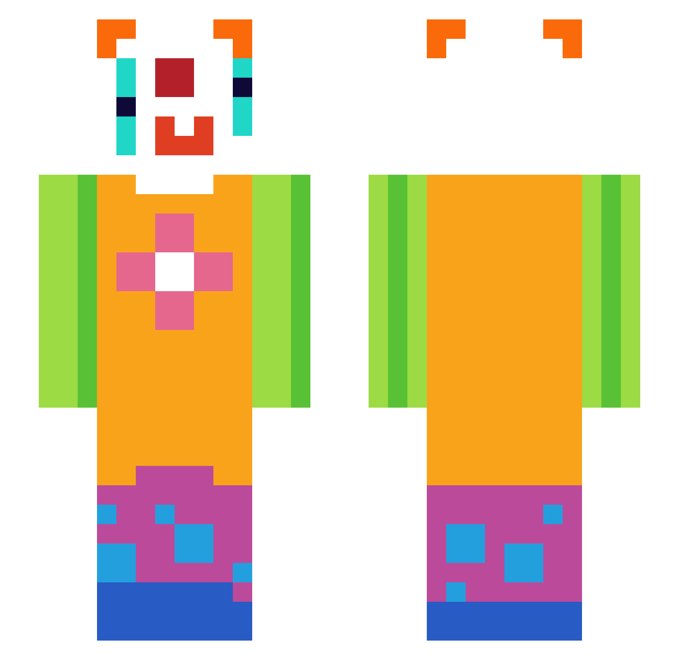 Frtune Minecraft skin, front and back view