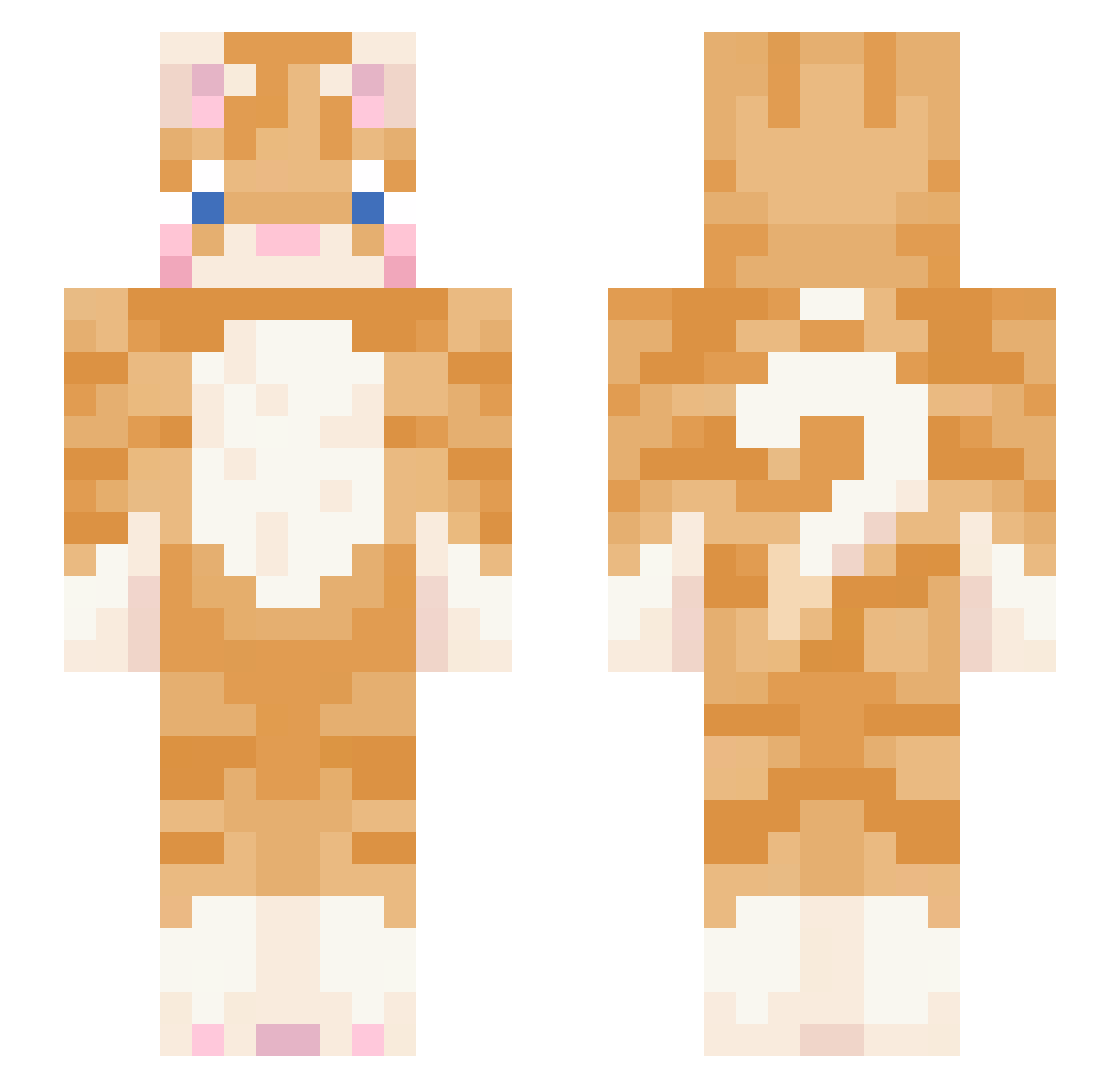 pixelcaa Minecraft skin, front and back view