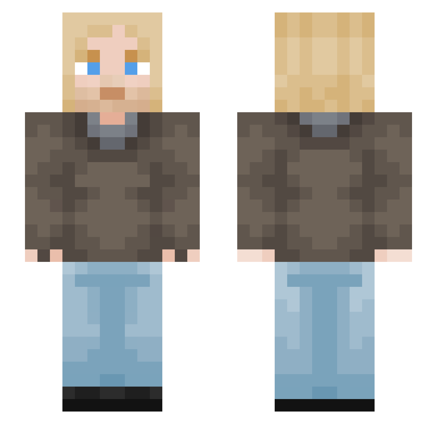 Nergerr Minecraft skin, front and back view