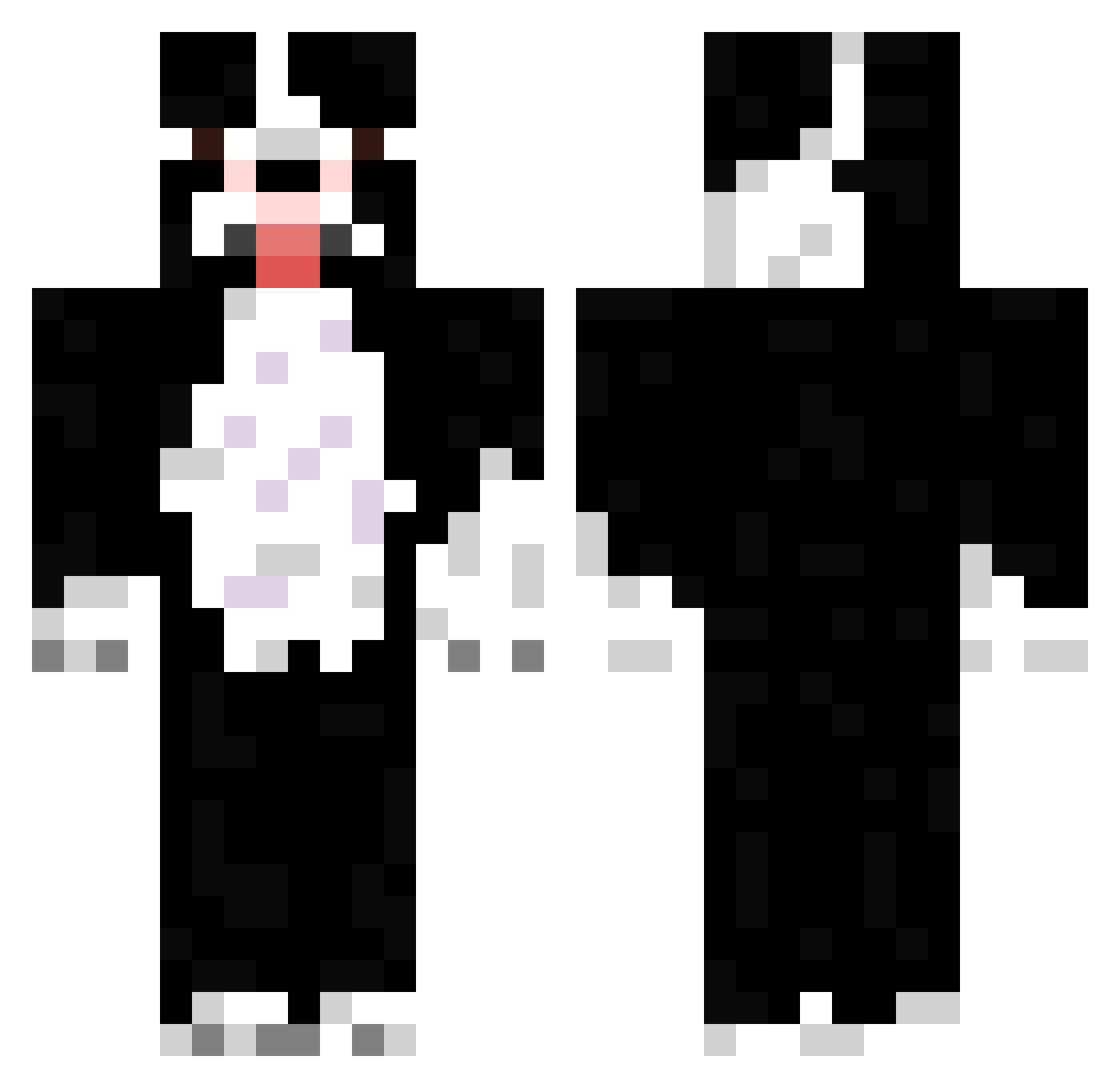 DupeOopOop Minecraft skin, front and back view