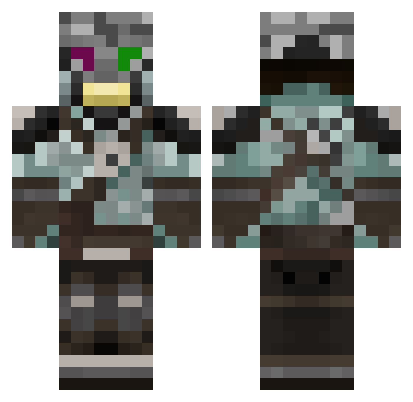 UnMentionedRay Minecraft skin, front and back view