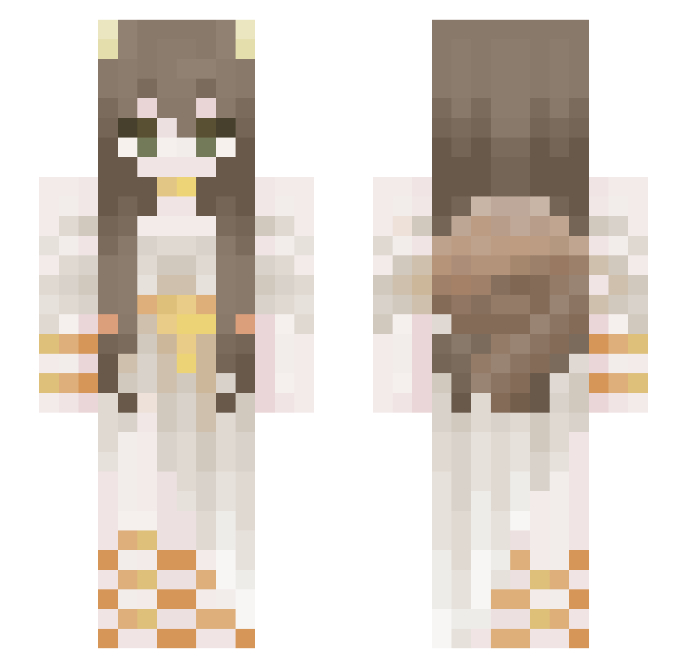 PrincessPinecone Minecraft skin, front and back view