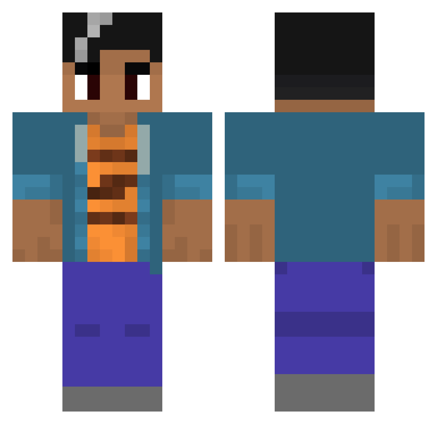InfinityMasterXD Minecraft skin, front and back view