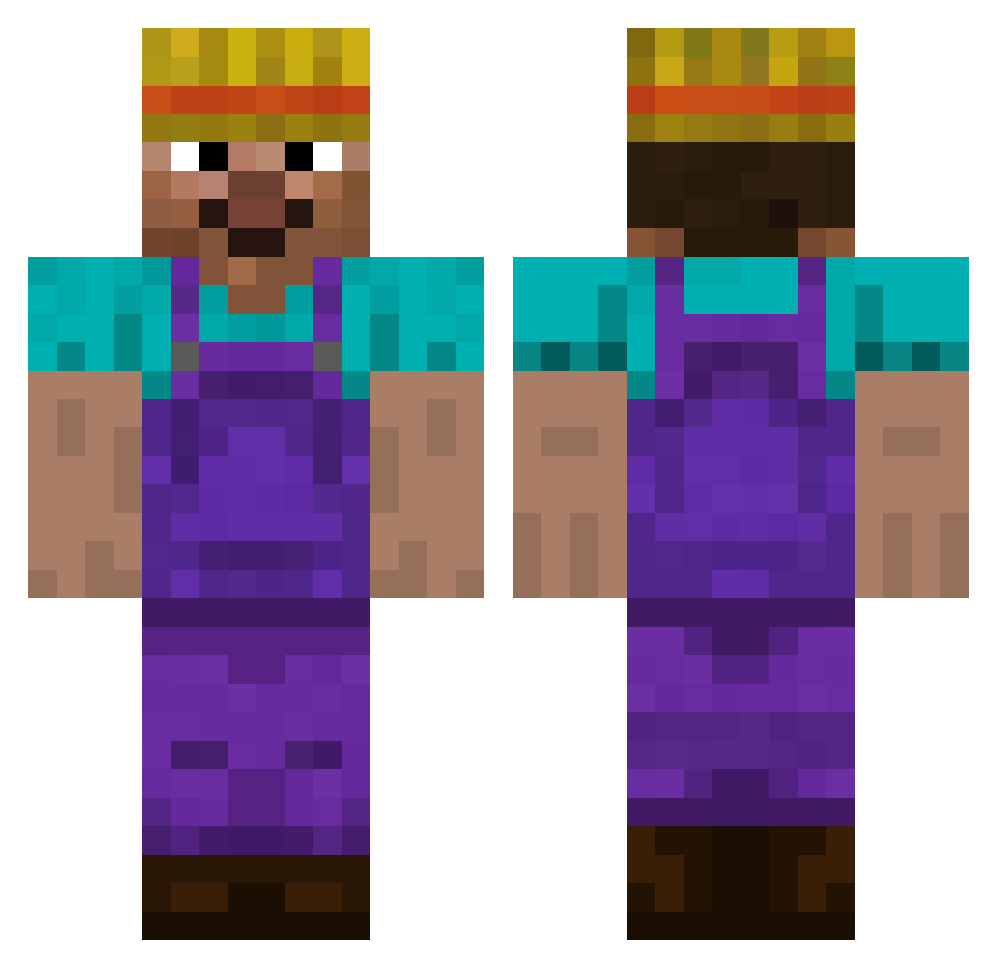 Trollged Minecraft skin, front and back view