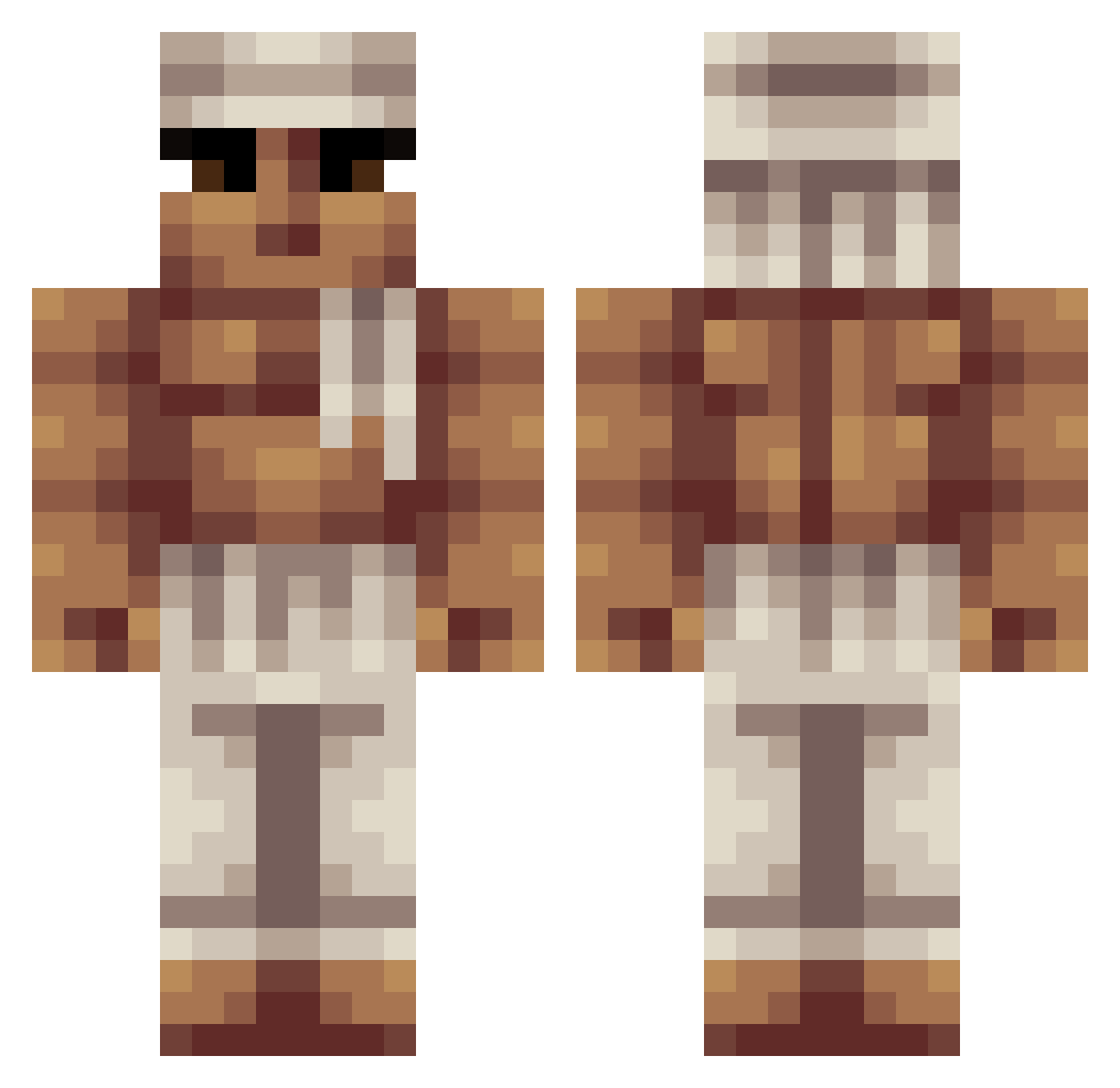 Staqqa Minecraft skin, front and back view