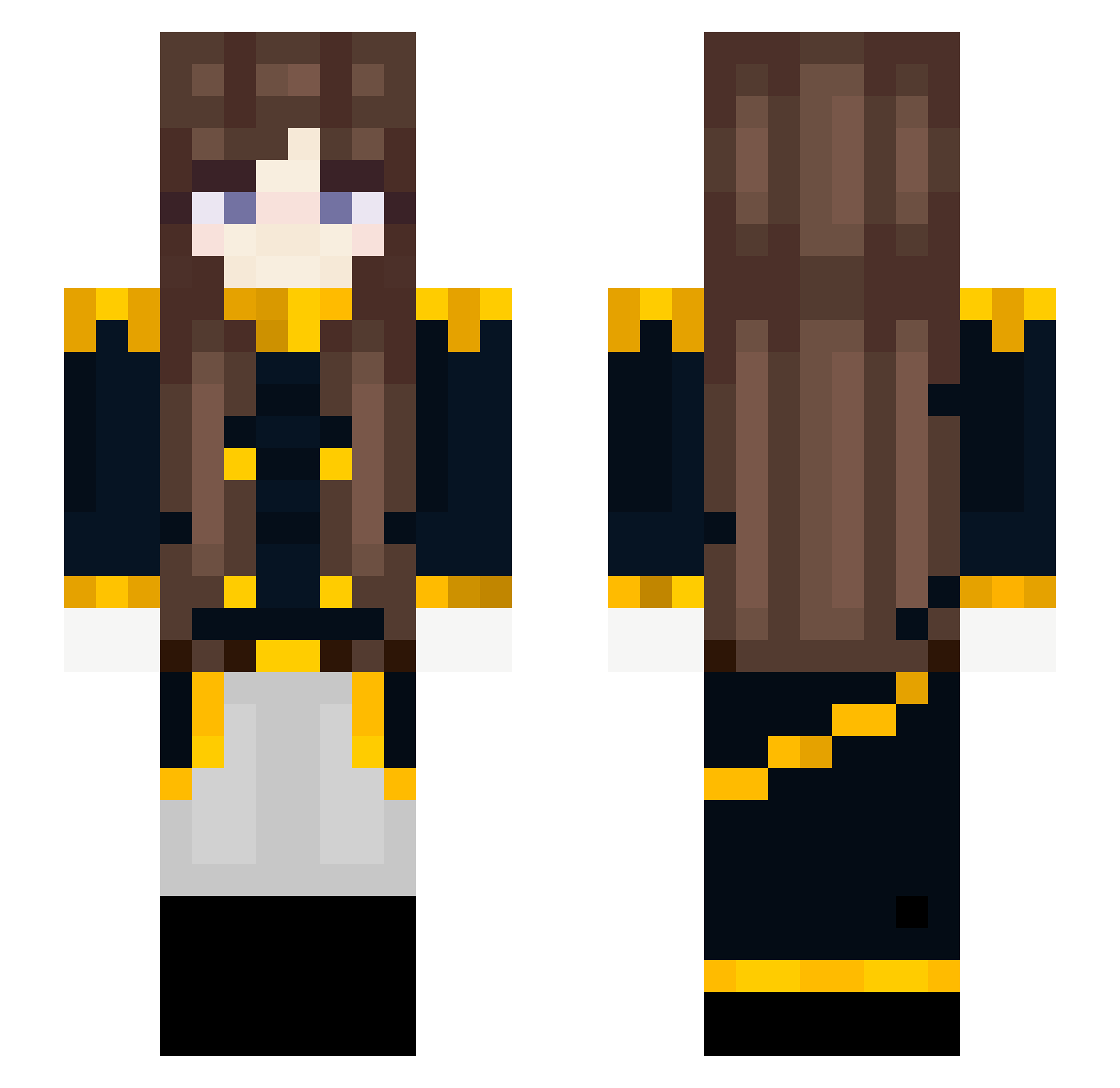 NooboIsHere Minecraft skin, front and back view