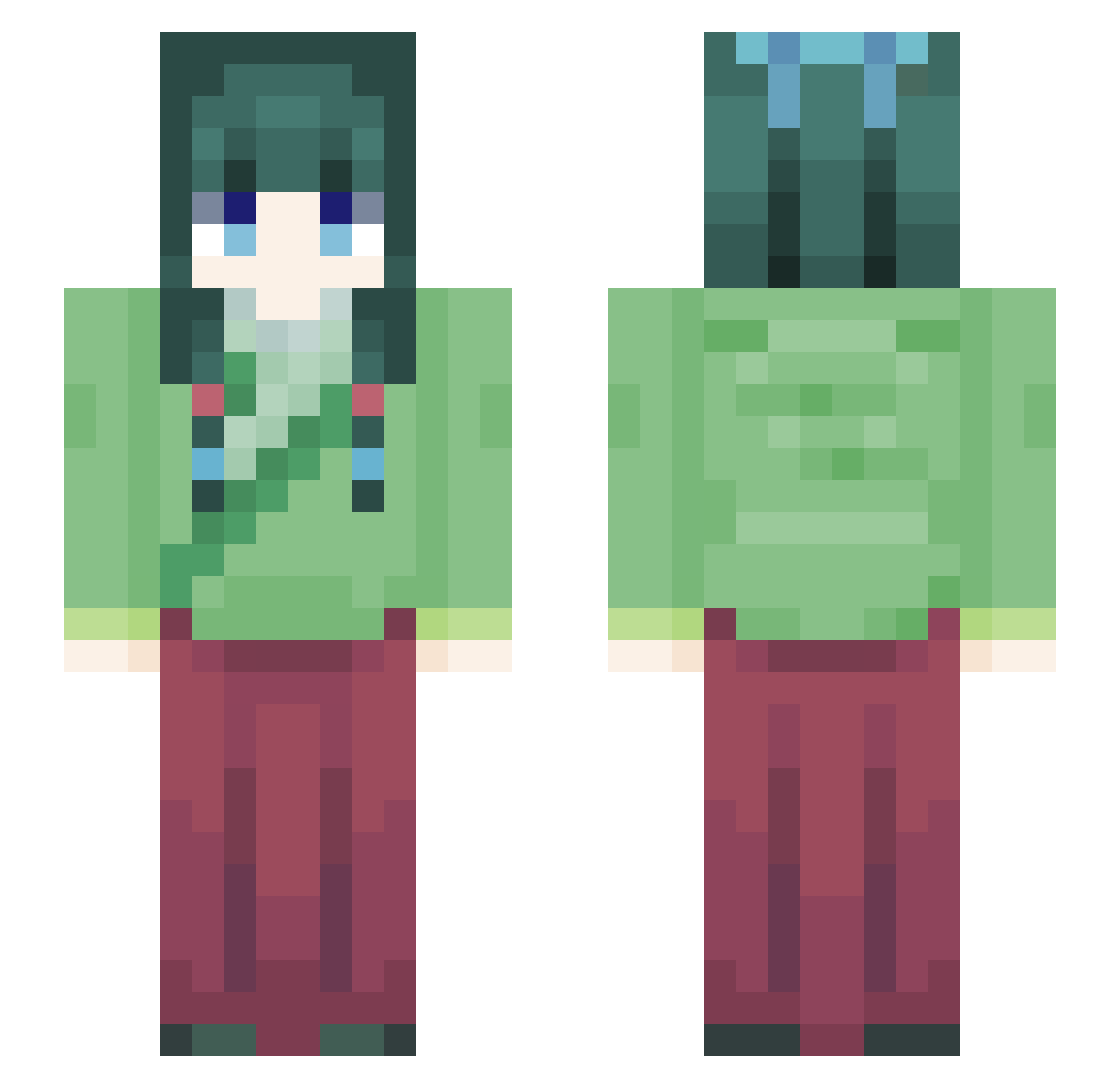 DemureLove Minecraft skin, front and back view