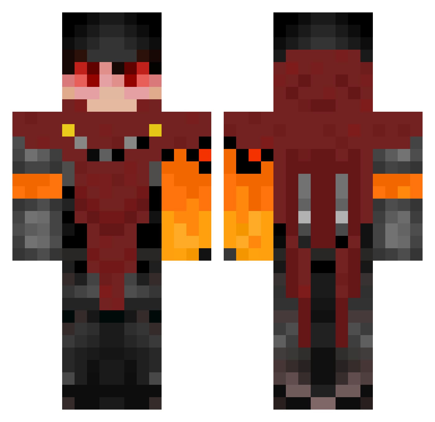 NickFire Minecraft skin, front and back view