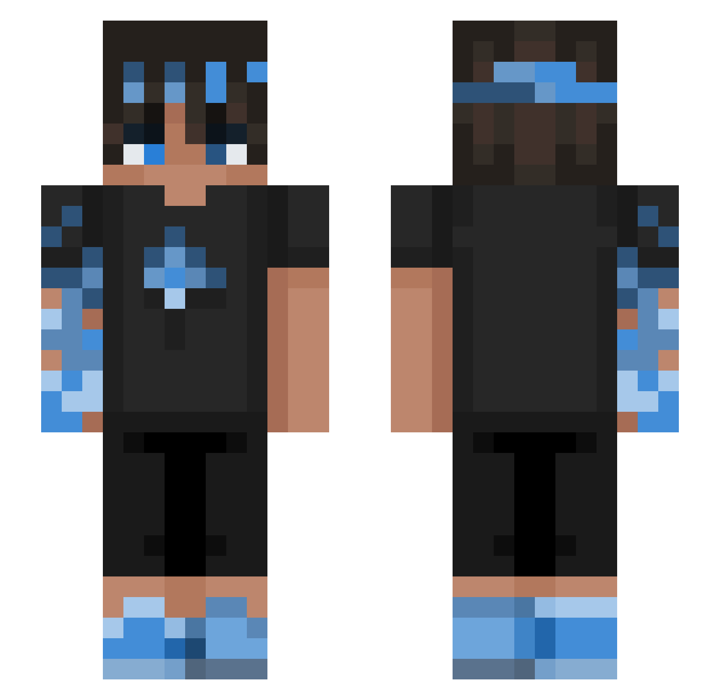 Adventurous_LIVE Minecraft skin, front and back view