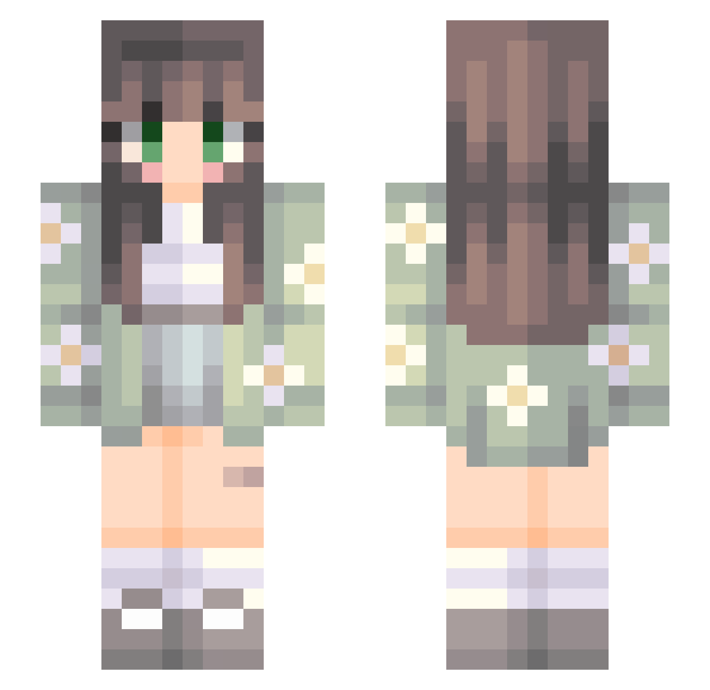 Alylotl Minecraft skin, front and back view