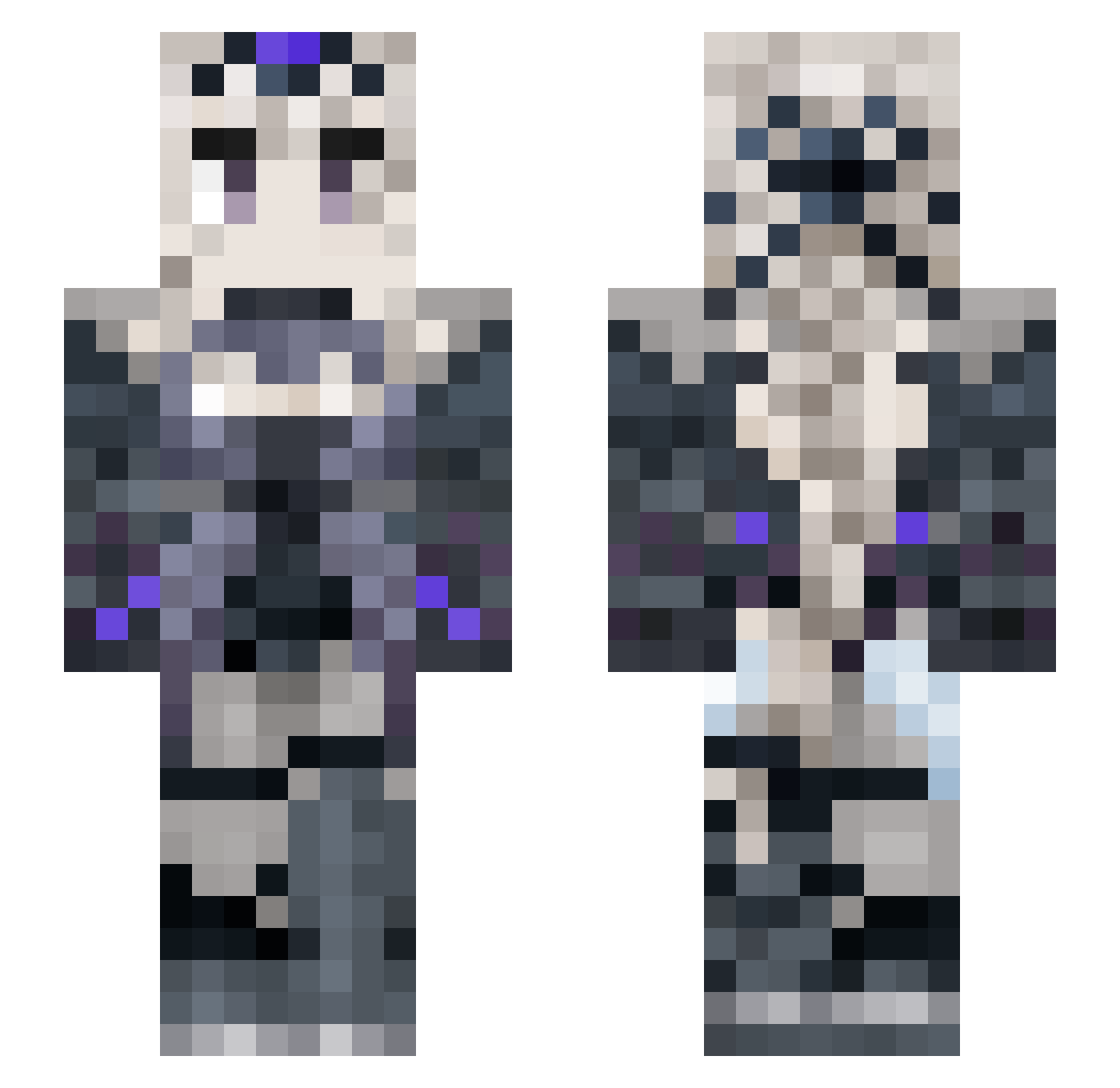 Aqeememe Minecraft skin, front and back view