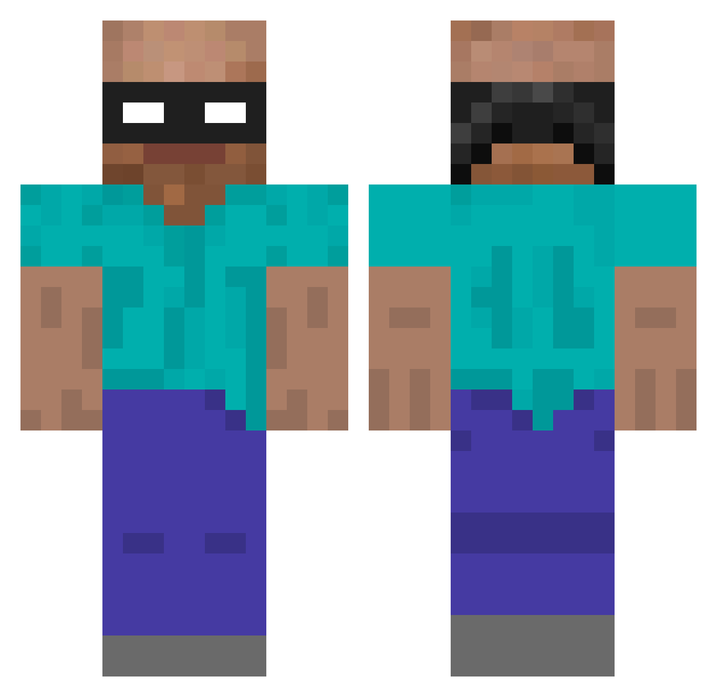 Middleman Minecraft skin, front and back view