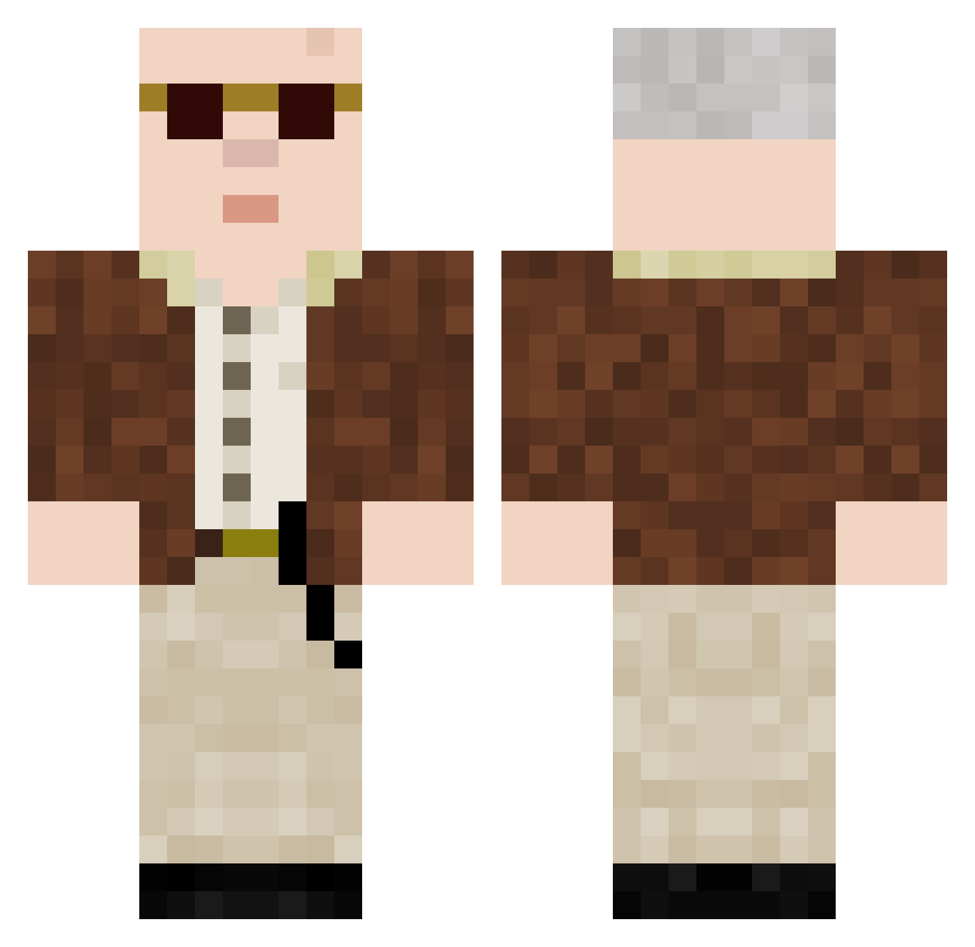 DrinkyPoo Minecraft skin, front and back view