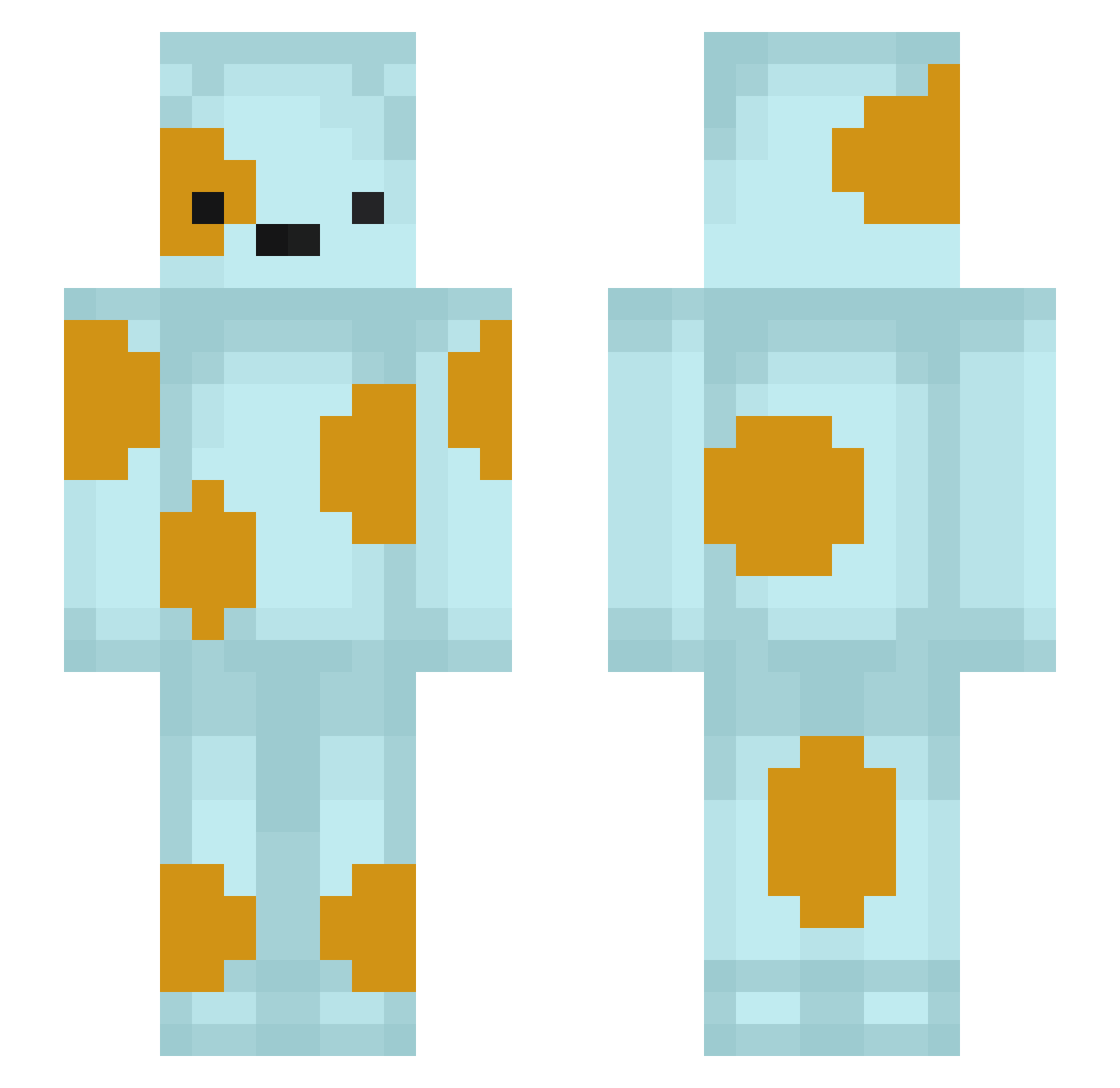 NotedPiano Minecraft skin, front and back view